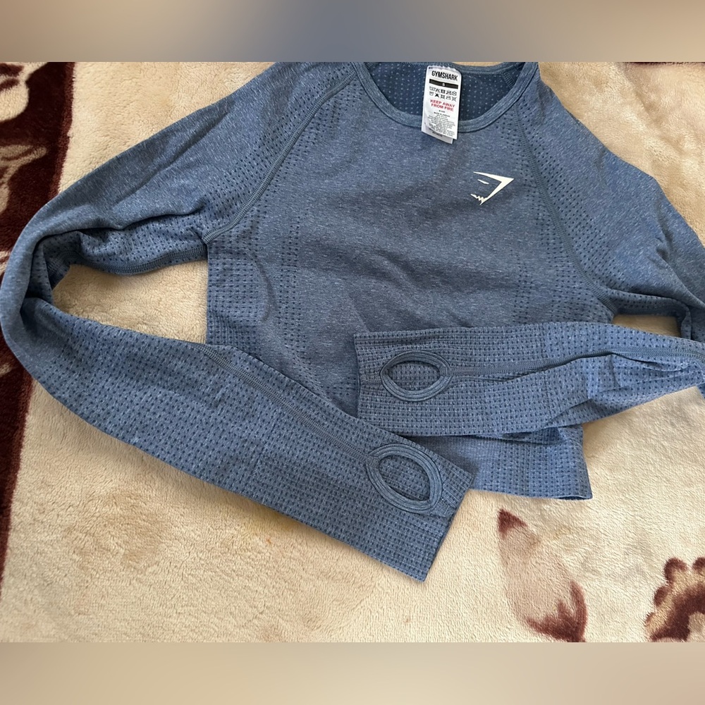 Gymshark Blue Vital Seamless Crop Top - Long Sleeve with Thumbholes size S - Picture 8 of 9